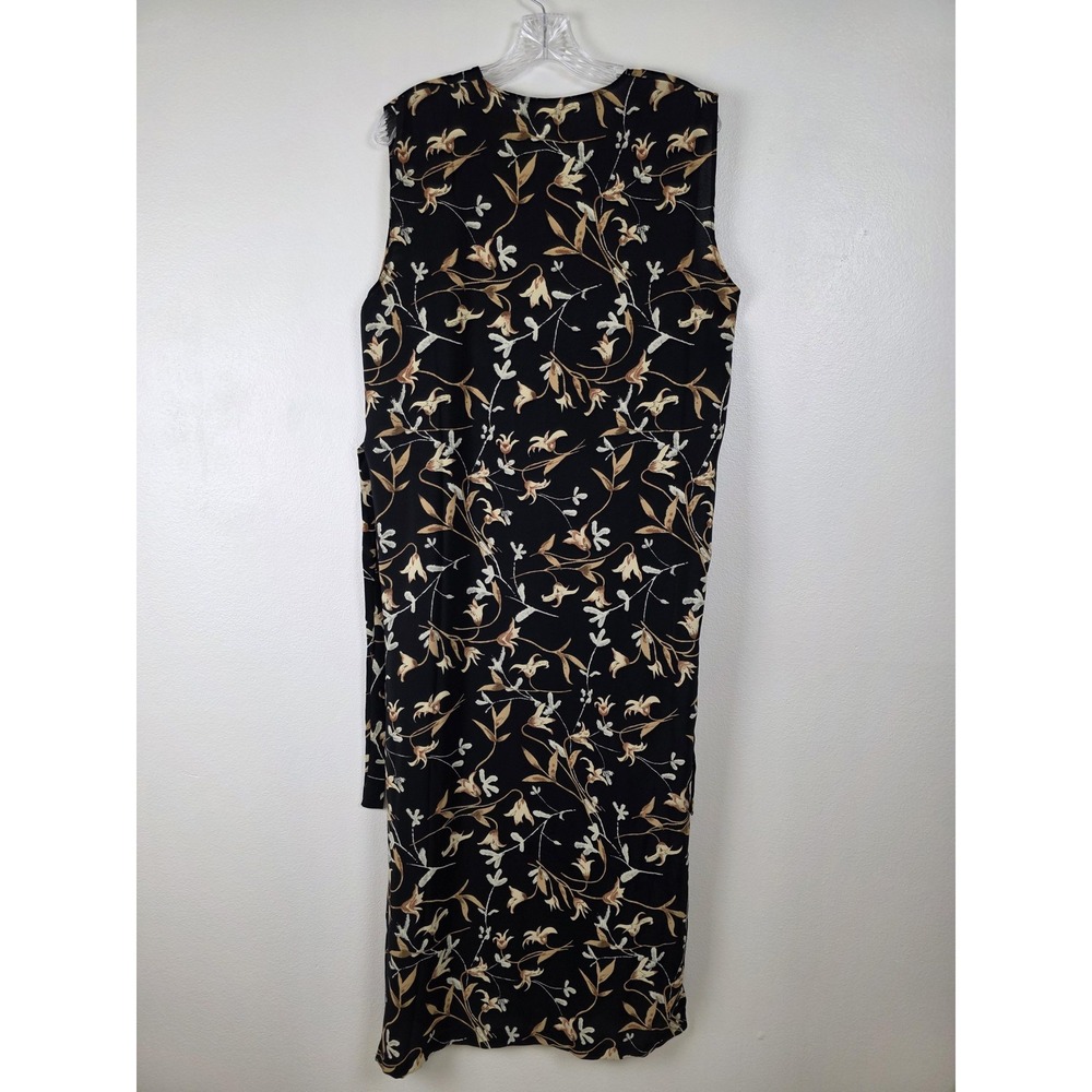 Maren Dress Womens Medium Black Floral Shift Midi‎ Sleeveless Slit Sides Y2K - Picture 11 of 11